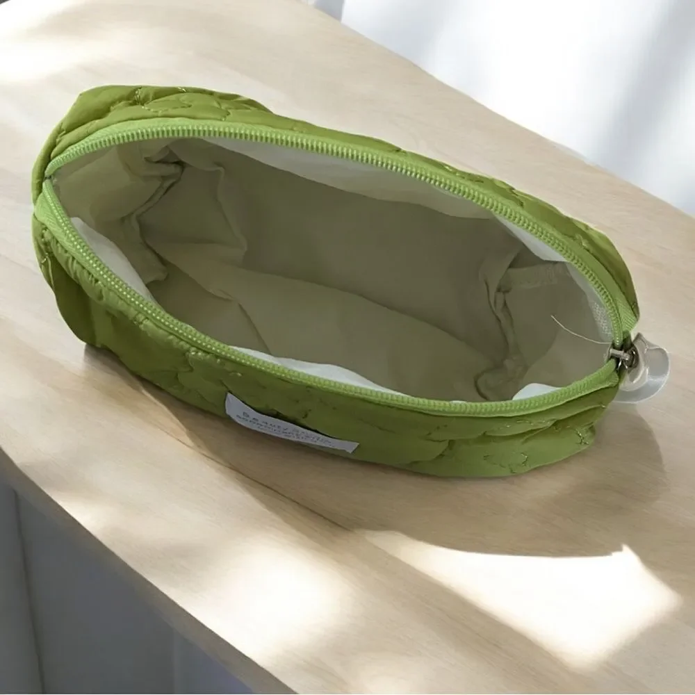 Quilted Light Olive Green Floral Makeup Bag NWOT